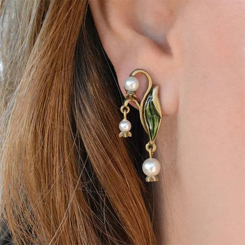 Boho Earrings with Enamel and Pearls Unique Joyas