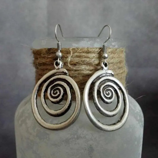 Round Vintage Silver Earrings Unique Joyas