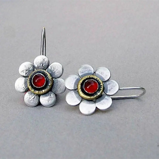 Vintage Red Crystal Flower Earrings