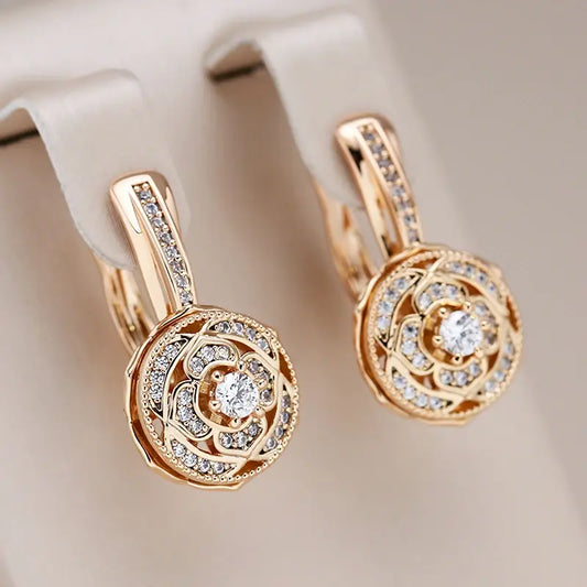 Elegant round zirconia earrings in gold Unique Joyas