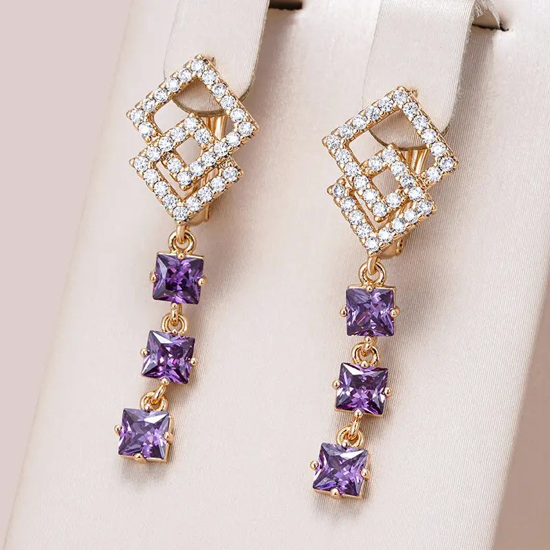 Earrings with Purple Crystals in Gold Unique Joyas