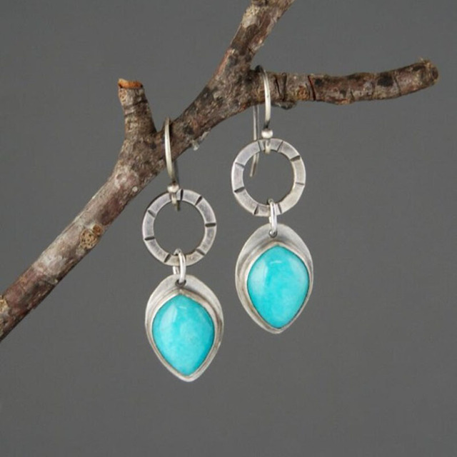 Vintage earrings with blue stone in silver