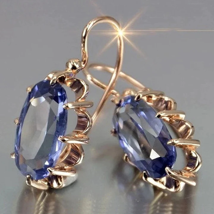 Vintage Golden Blue Crystal Earrings