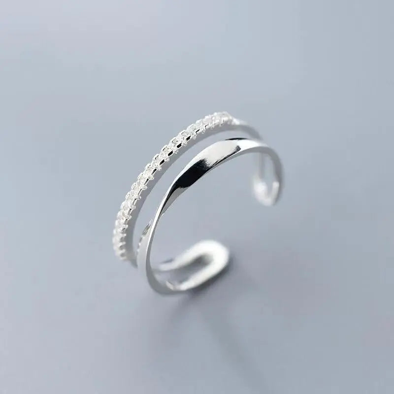 Adjustable silver ring with zirconias Unique Joyas