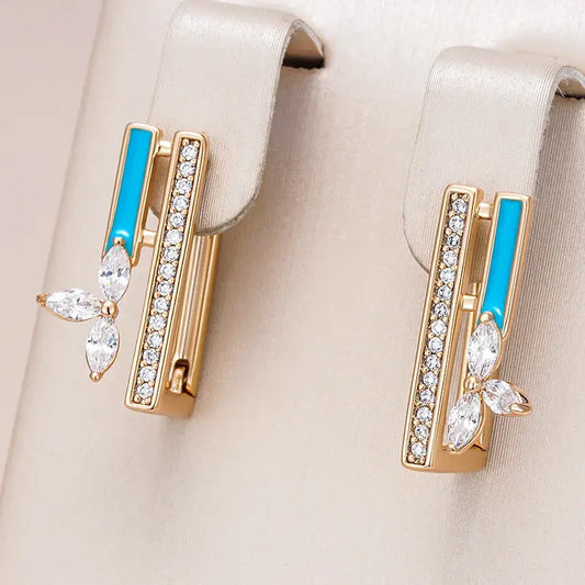 Elegant earrings with blue enamel and zirconia in gold Unique Joyas