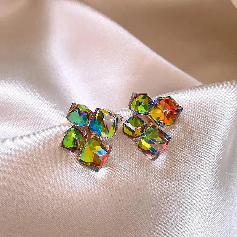 Multicolored Zirconia Earrings in Gold Elegant Unique Joyas