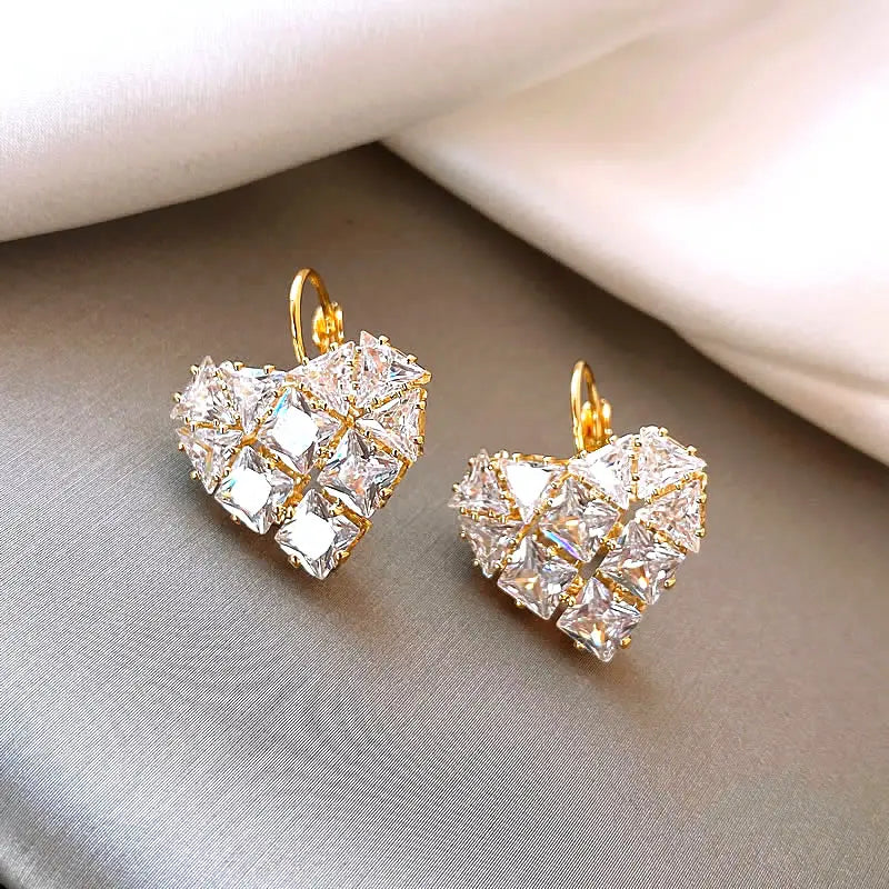 Elegant Crystal Heart Earrings Unique Joyas