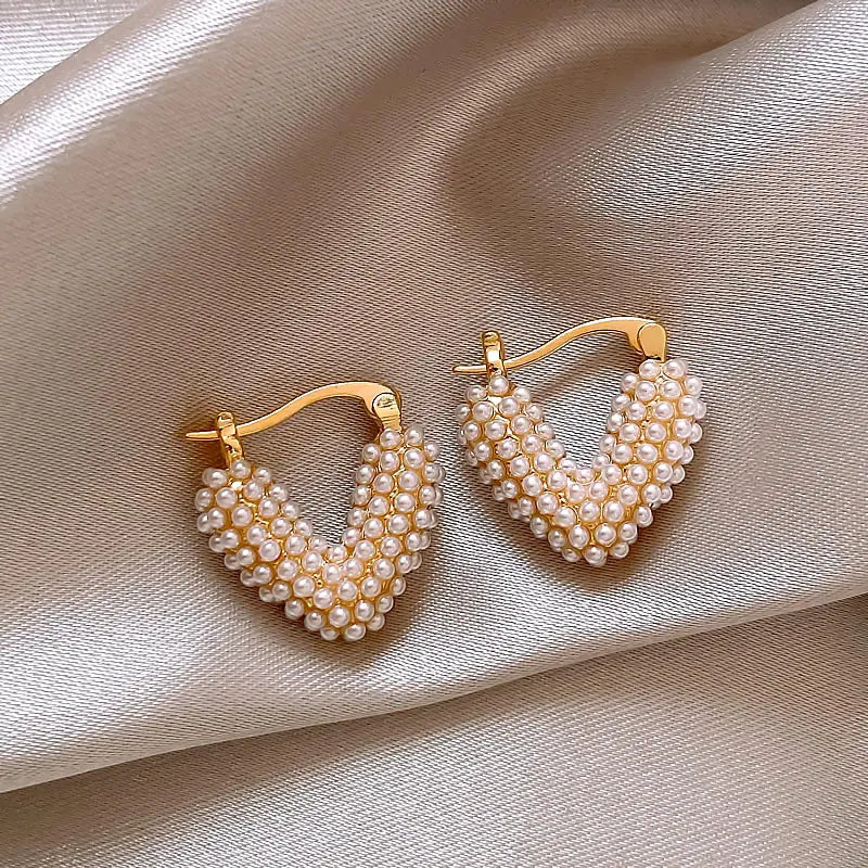 Gold-plated Pearl Heart Earrings Unique Joyas