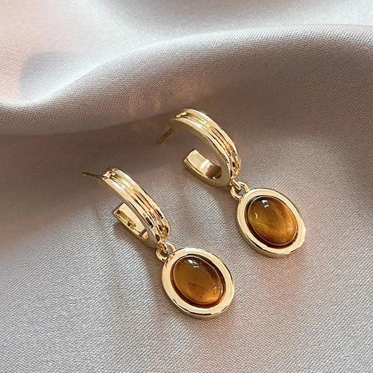 Orange Crystal Earrings in Gold Unique Joyas