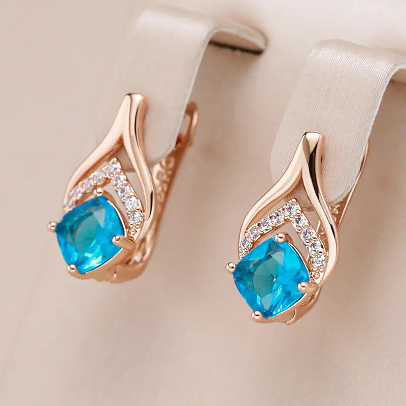 Elegant Blue Crystal Earrings Gold Plated Unique Joyas