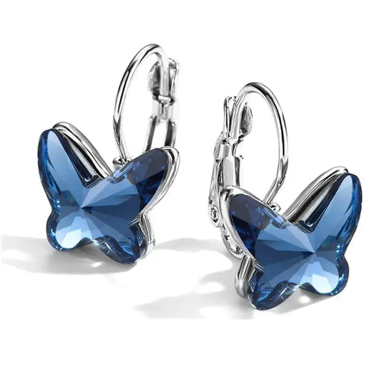 Vintage Butterfly Earrings with Blue Crystal