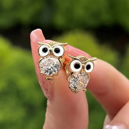 Vintage Owl Earrings Made of Crystal