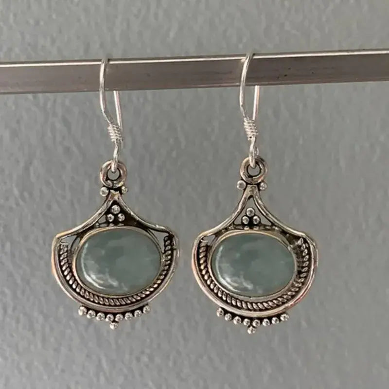 Green Vintage Earrings in Silver Unique Joyas