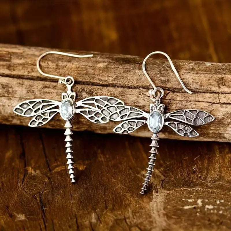 Vintage dragonfly with zirconia earrings