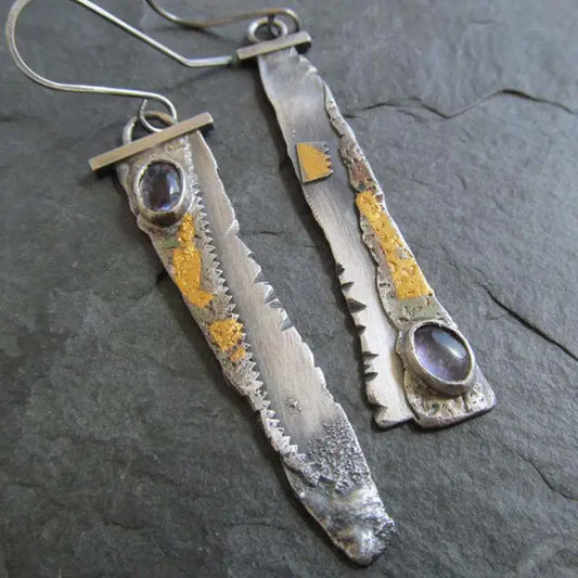 Vintage Saw Silver Earrings