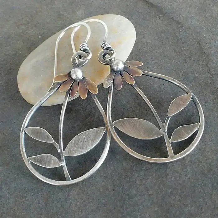 Vintage Floral Silver Earrings Unique Joyas