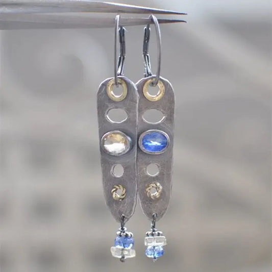 Blue Vintage Crystal Earrings made of Sterling Silver Unique Joyas