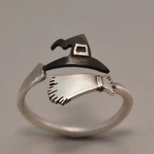 Adjustable Silver Witch Hat Ring Unique Joyas