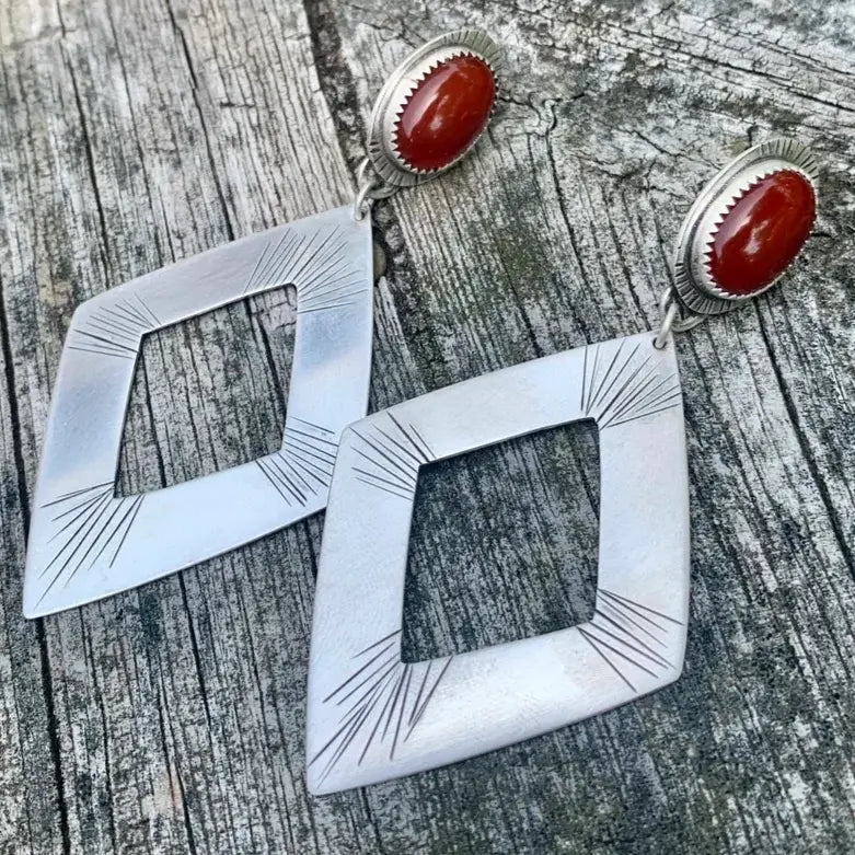 Red Vintage Earrings in Silver Unique Joyas