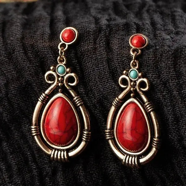 Red Vintage Earrings with Stone Unique Joyas