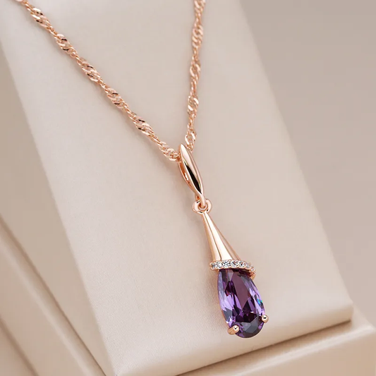 Elegant necklace made of mauve crystal drops Unique Joyas