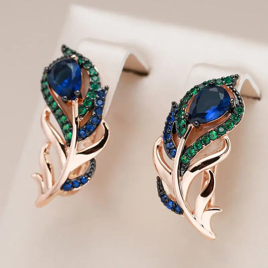 Elegant earrings with green and blue crystals Unique Joyas