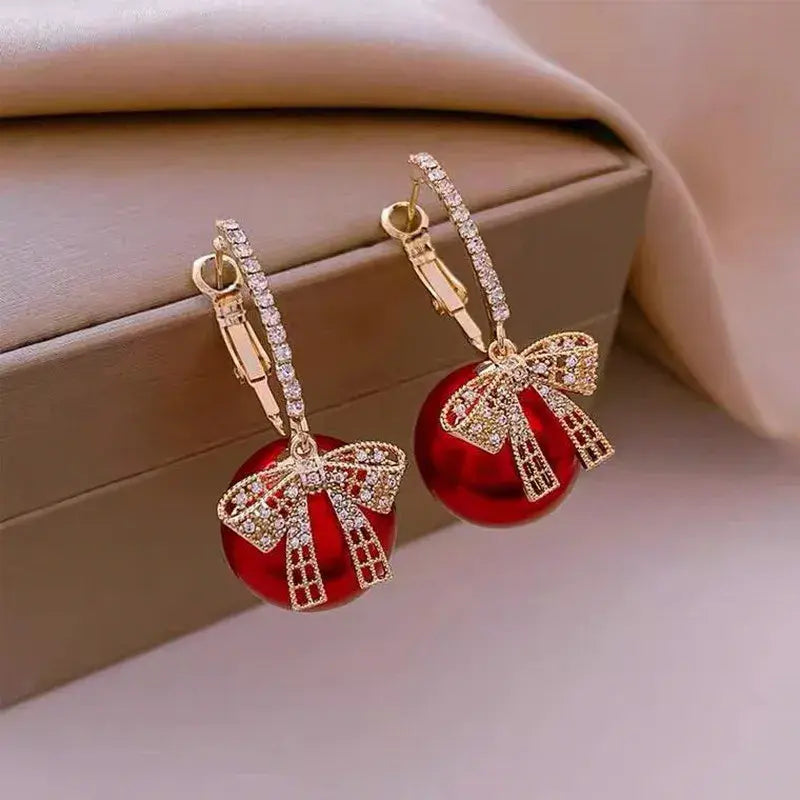 Elegant Tie Red Bead Earrings