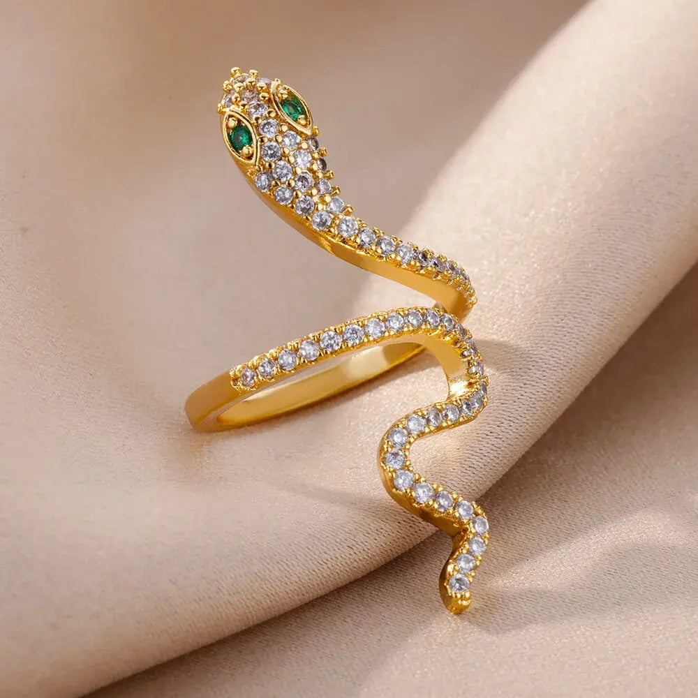 Green Zirconia Shiny Snake Ring Unique Joyas