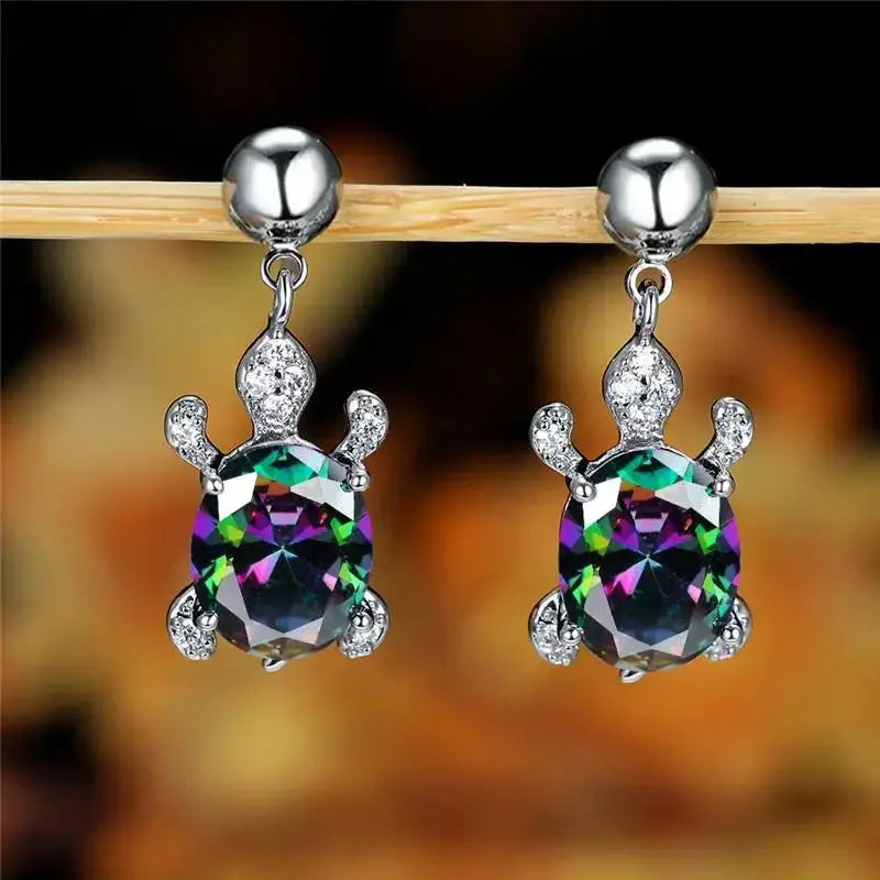 Elegant Turtle Earrings with Multicolored Zirconia Unique Joyas