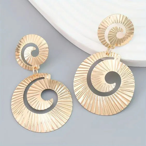 Golden Boho Spiral Earrings Unique Joyas