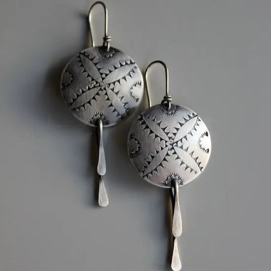 Vintage Ethnic Round Silver Earrings Unique Joyas