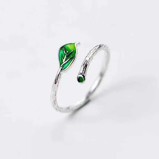 Green Leaf Enamel Ring Unique Joyas