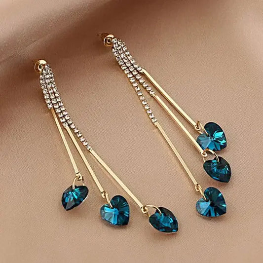 Blue Crystal Heart Elegant Rain Earrings Unique Joyas