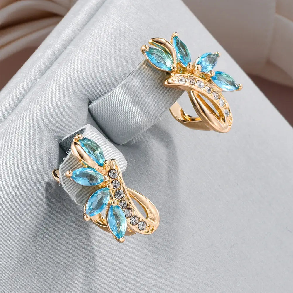 Elegant Blue Crystal Flower Earrings Unique Joyas