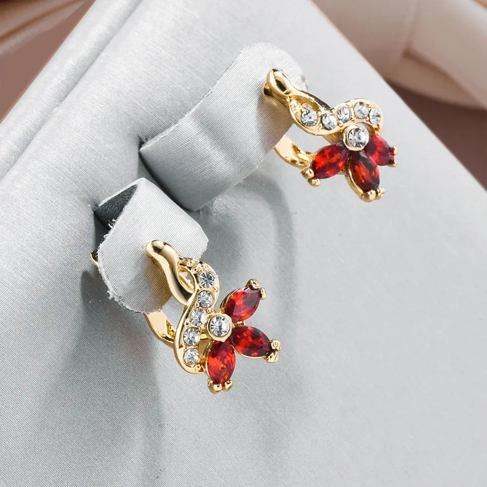 Elegant Red Daisy Crystal Earrings Unique Joyas