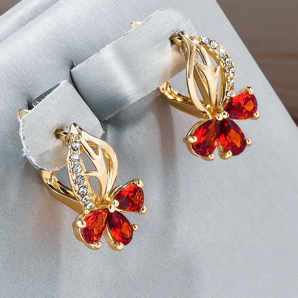 Elegant red flower crystal earrings Unique Joyas