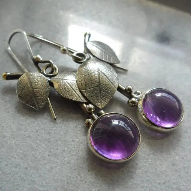 Vintage-style Violet Crystal Earrings Unique Joyas