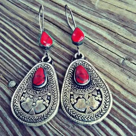 Red Vintage Style Mandala Earrings Unique Joyas