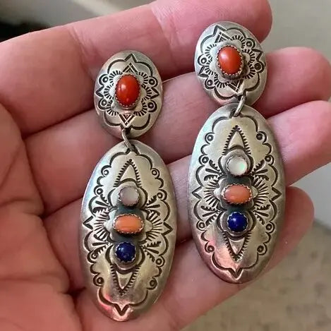 Vintage Double-Point Earrings with Stones Unique Joyas