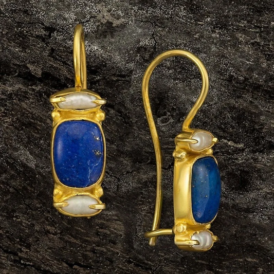 Vintage Earrings in Blue and Gold Unique Joyas