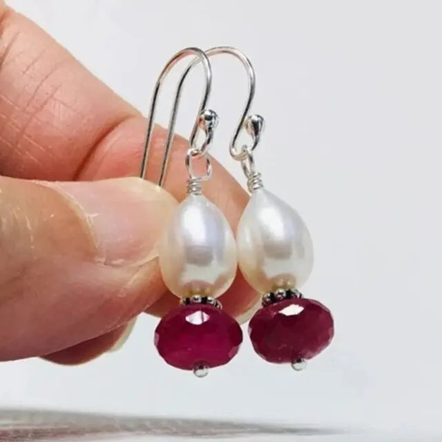 Vintage earrings with pearls and red stones