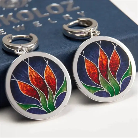 Vintage round hand-painted earrings