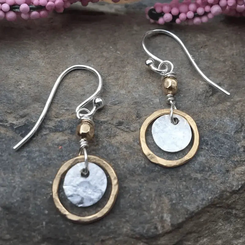 Vintage Gold and Silver Plated Round Earrings Unique Joyas