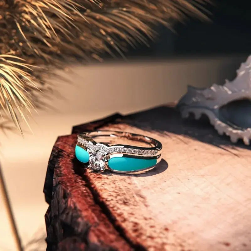 Turquoise Ring with Vintage Zirconia Unique Joyas