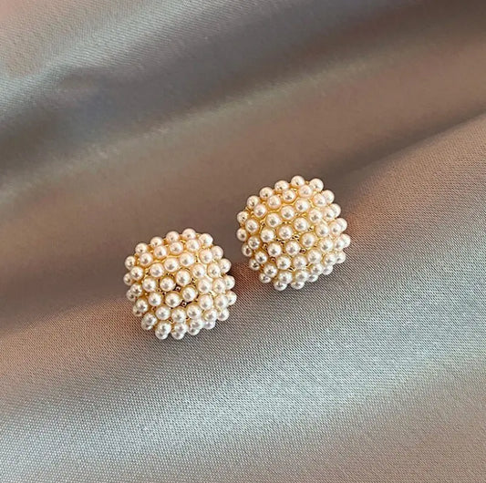 Elegant Inlaid Pearl Gold Earrings Unique Joyas