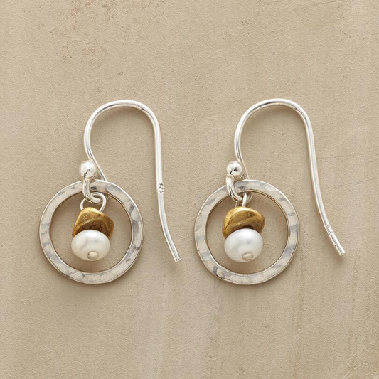 Vintage Rounded Silver & Pearl Earrings Unique Joyas