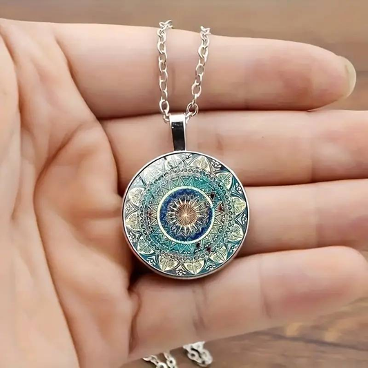 Vintage Rounded Blue Mandala Necklace