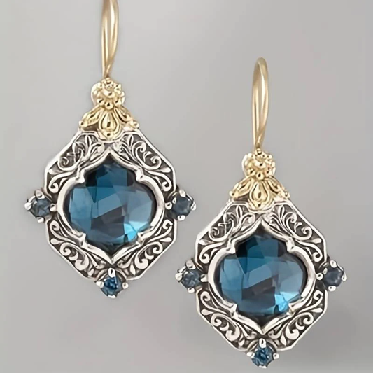 Blue Crystal Earrings in Gold and Silver Unique Joyas