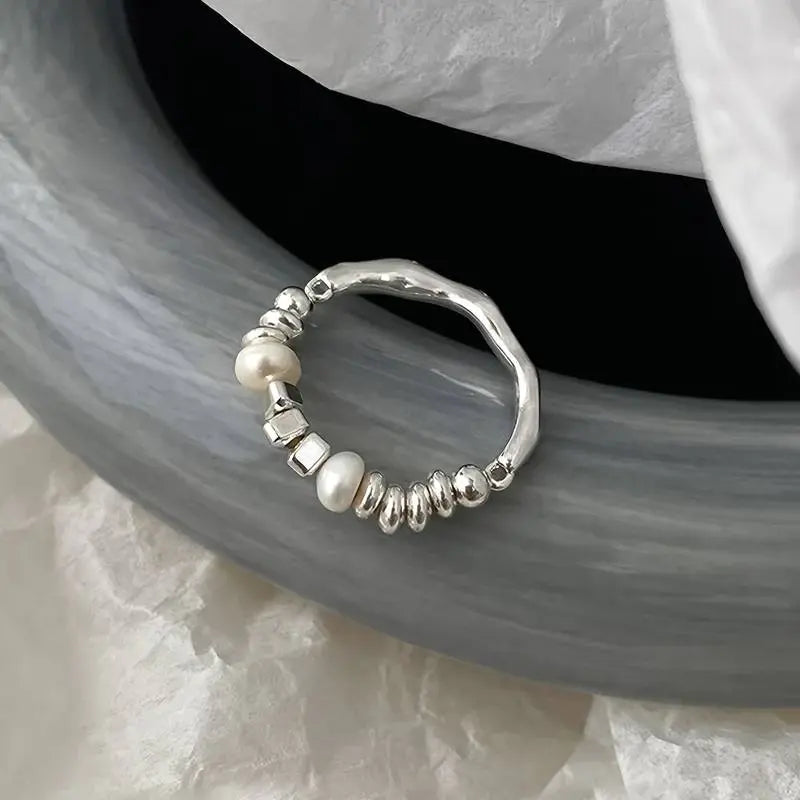 Baroque Pearl Ring in Vintage Silver Unique Joyas