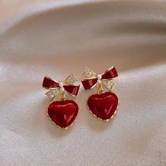 Elegant Red Heart Arch Earrings Unique Joyas